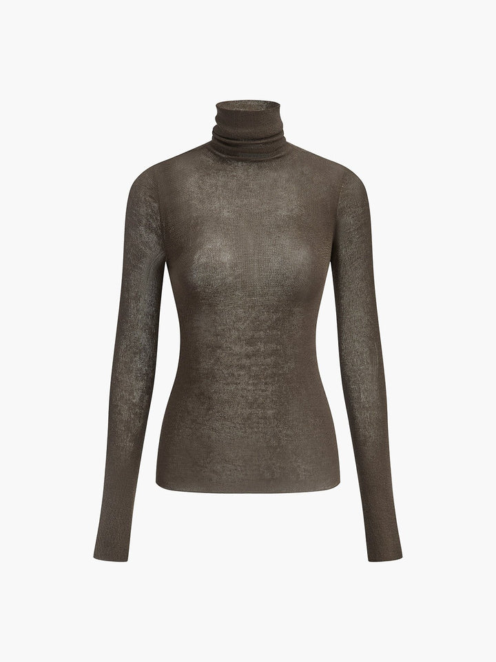 Wool-Blend Turtleneck Sheer Sweater View 11